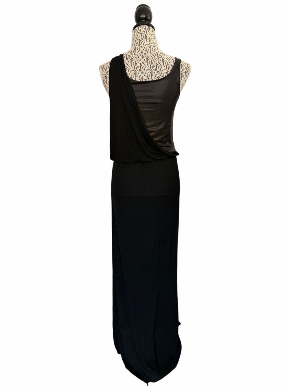 McQ Alexander McQueen Black Asymmetric Draped Maxi Dress Size S Italy - Picture 5 of 12